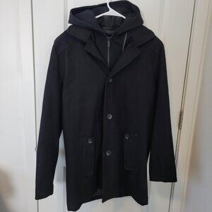 Black Rivet Men’s Hooded Wool Jacket Lined Button Zip Black M Great Condition